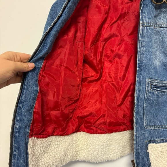 Vintage Y2K Tommy Jeans Hilfiger Denim Faux Sherpa Jacket Blue Jean Retro XS - Picture 7 of 9